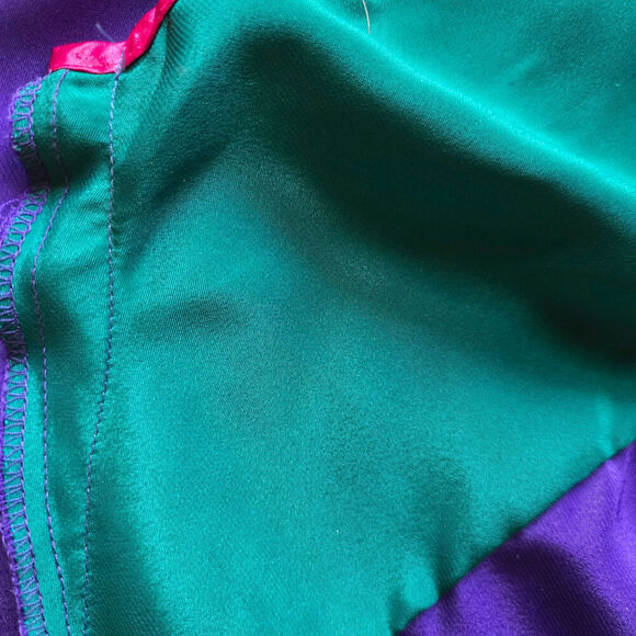 VTG 90s Faye Satin Colorblock Slip Midi Dress S Coquette Nightgown Jewel Tones - Picture 7 of 11